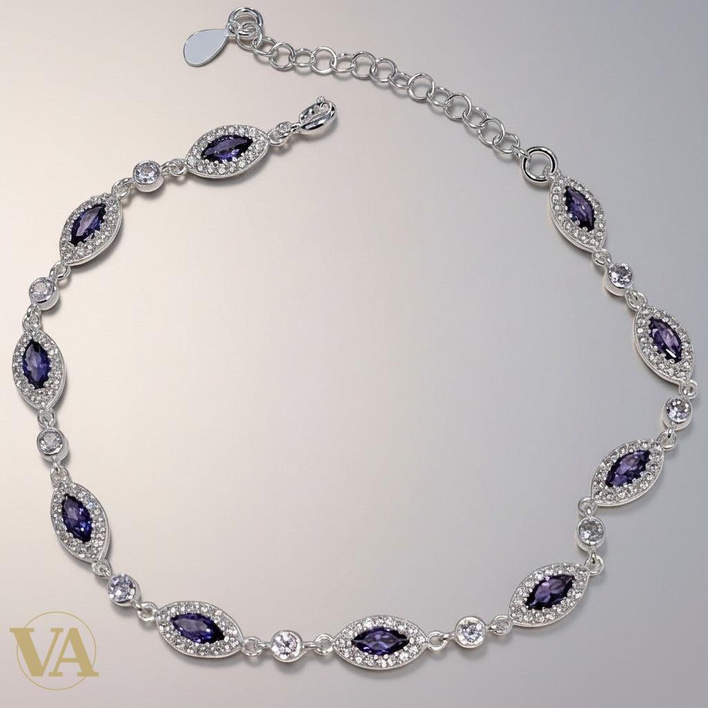 Bracelet Vindicta en argent 925 avec améthystes naturelles violettes et oxydes blancs, design vintage