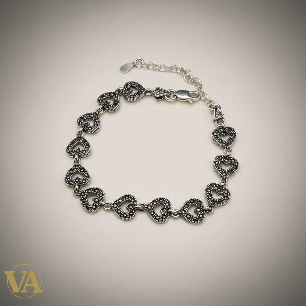 Bracelet Femme Argent 925 Cœurs Marcassite Vintage