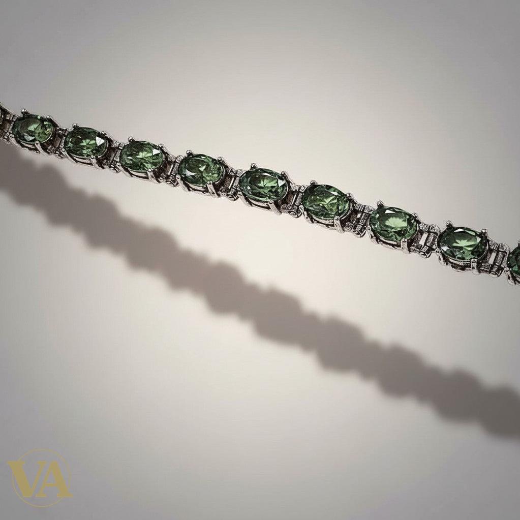 Bracelet Vindicta en argent 925 avec pierres de sultanite ovales vertes changeantes, 19 cm