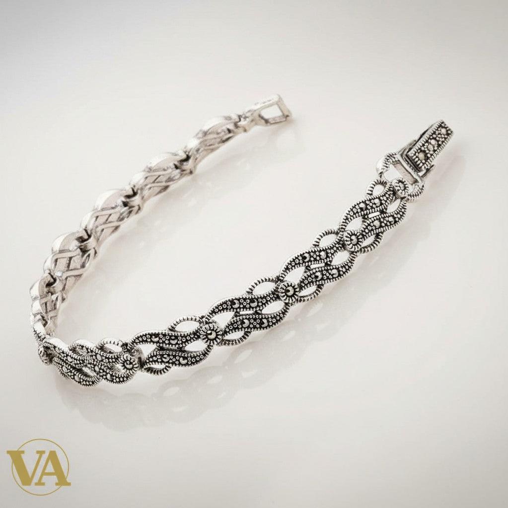 Bracelet femme Vindicta en argent 925 orné de marcassites, fermoir sécurisé, style vintage chic
