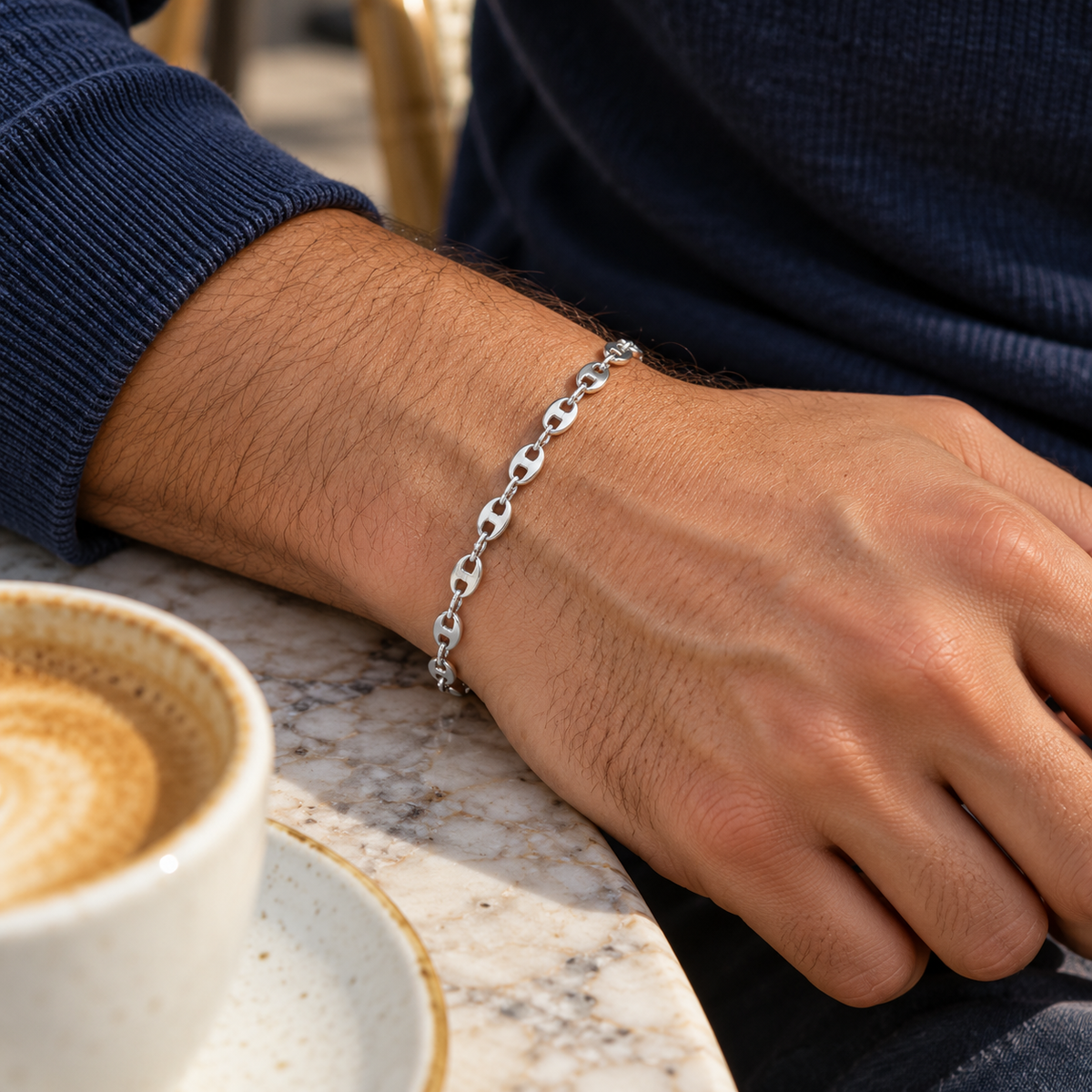 Bracelet homme Maille marine en argent 925 — 21 cm — porté en situation