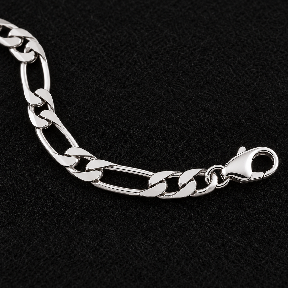 Bracelet homme Figaro 1+1 diamantée en argent 925 — 21 cm — détail de la maille et du fermoir