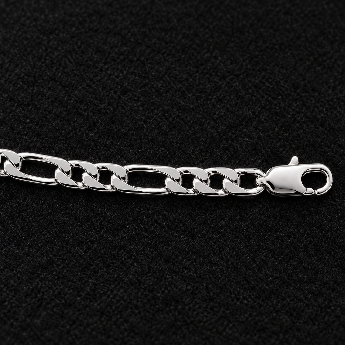 Bracelet homme Figaro 1+2 diamantée rhodié en argent 925 — 21 cm — détail de la maille et du fermoir