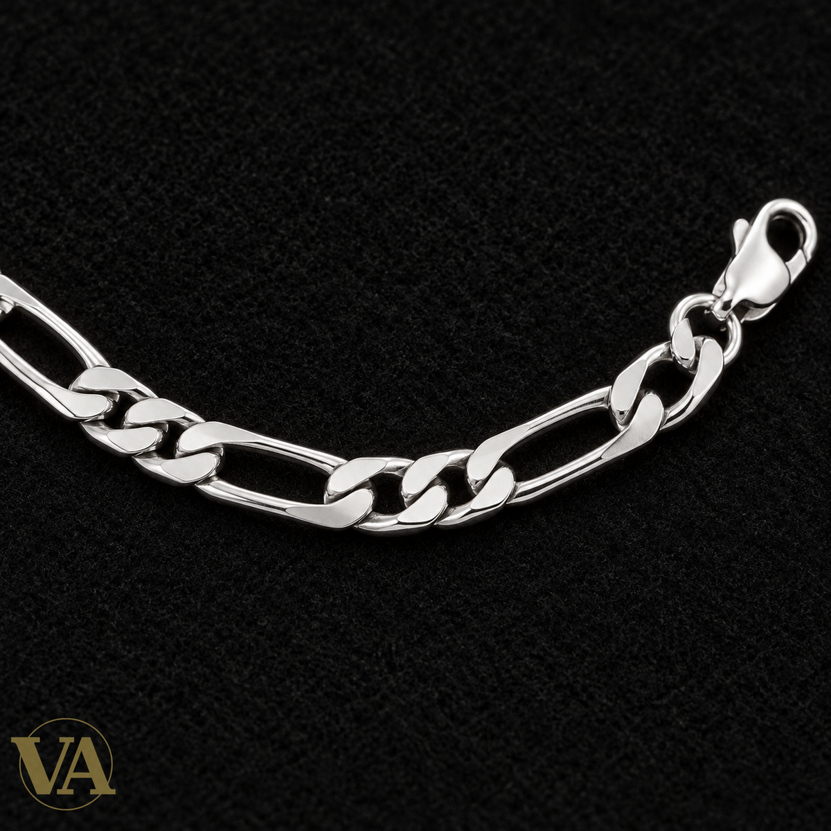 Bracelet homme Figaro 1+3 diamantée rhodié en argent 925 — 21 cm — détail de la maille et du fermoir