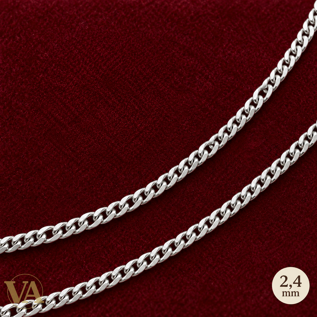 Chaîne Homme Argent 925 – Gourmette diamantée 4 faces 2,4 mm — chaîne entière