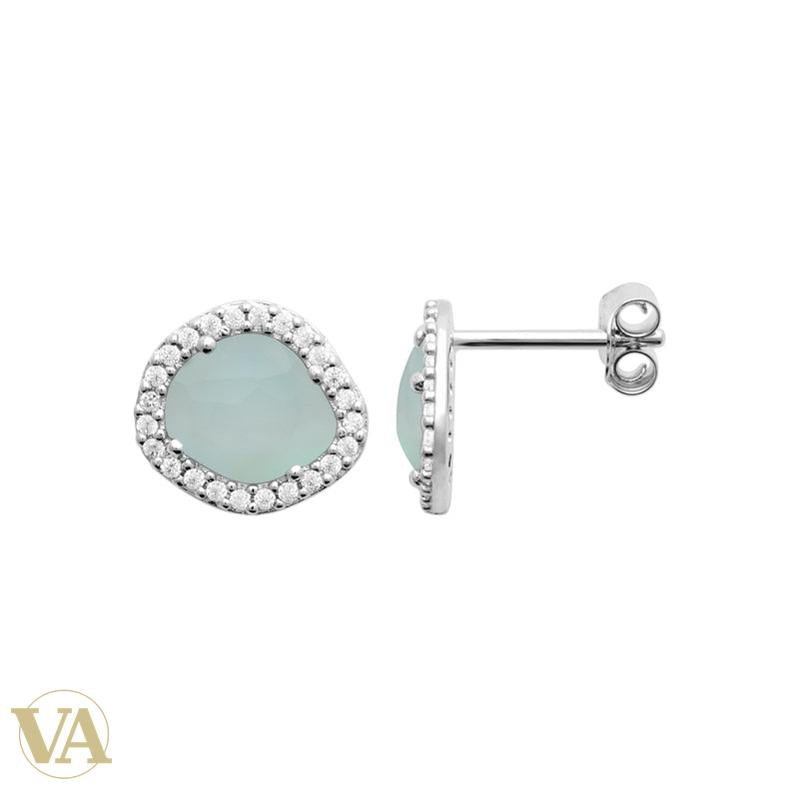 Boucles d’oreilles agate bleue en argent 925 rhodié - Argent 925 - Vindicta