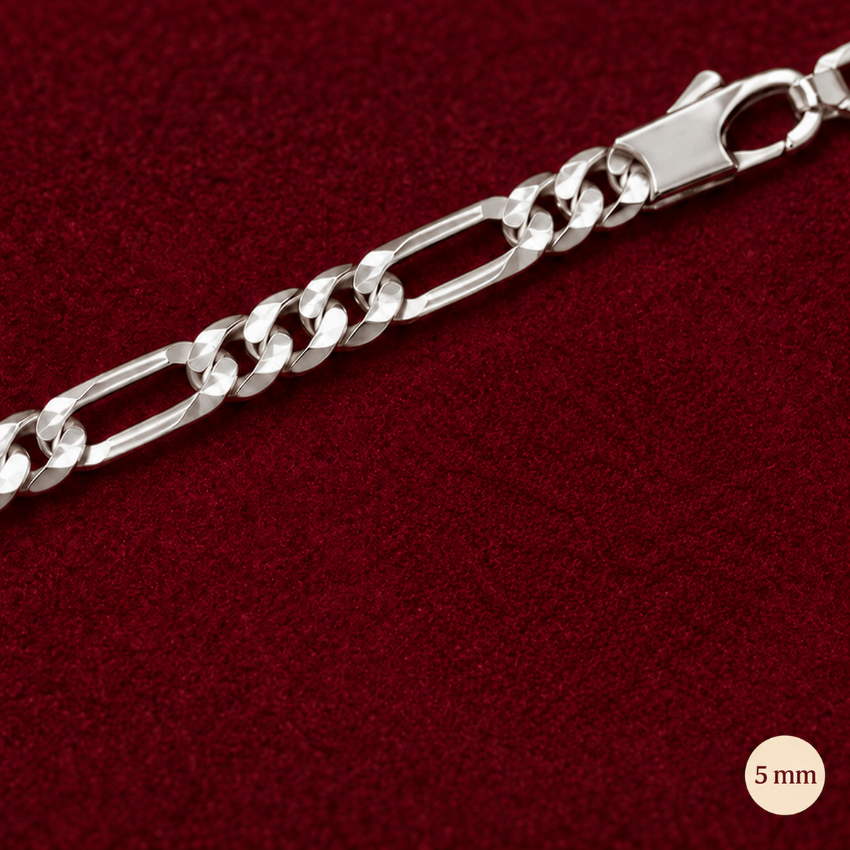 Chaîne Homme Argent 925 – Figaro 1+3 Diamantée 5 mm - Argent 925 - Vindicta
