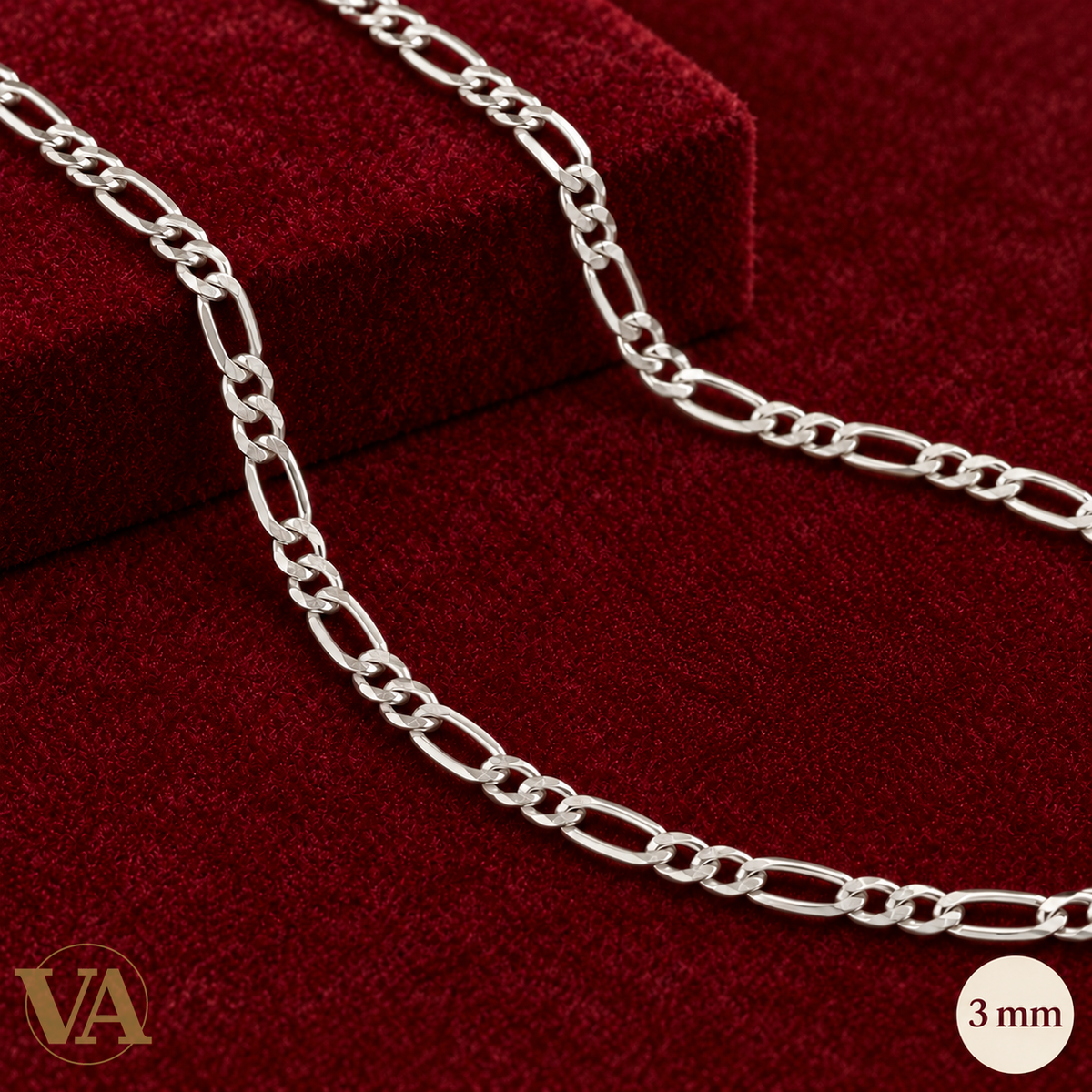 Chaîne Homme Argent 925 – Figaro 1+2 diamantée 4 faces 3 mm — chaîne entière