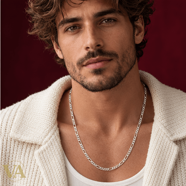 Chaîne Homme Argent 925 – Figaro 1+3 Diamantée 3,5 mm – 55 cm - Argent 925 - Vindicta
