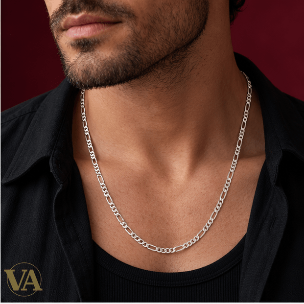 Chaîne Homme Argent 925 – Figaro 1+3 Diamantée 3,5 mm – 55 cm - Argent 925 - Vindicta