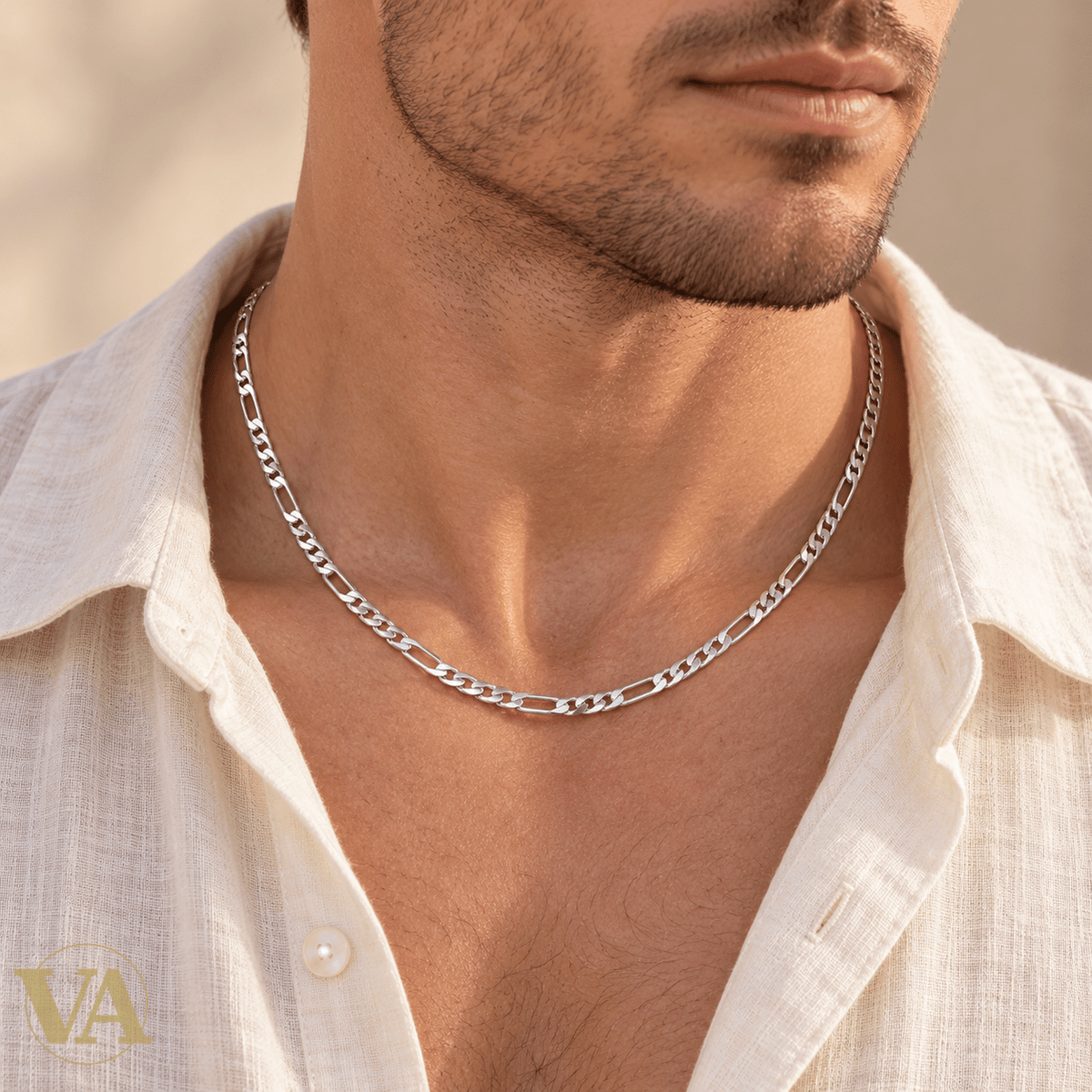 Chaîne Homme Argent 925 – Figaro 1+3 diamantée 4 mm - Argent 925 - Vindicta