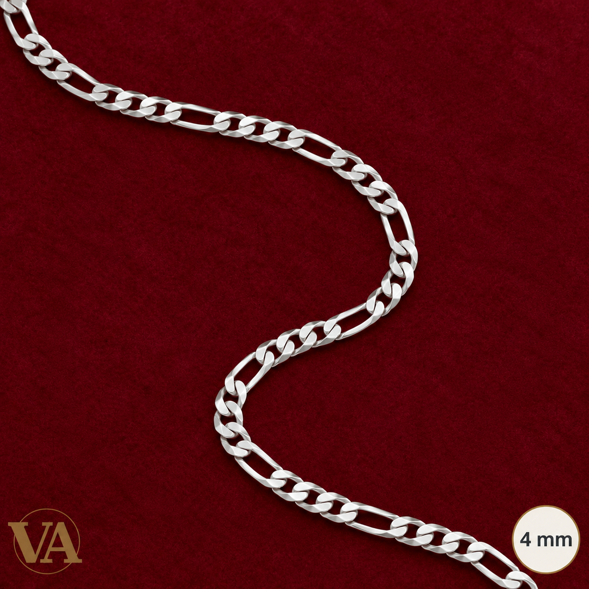 Chaîne Homme Argent 925 – Figaro 1+3 diamantée 4 mm - Argent 925 - Vindicta