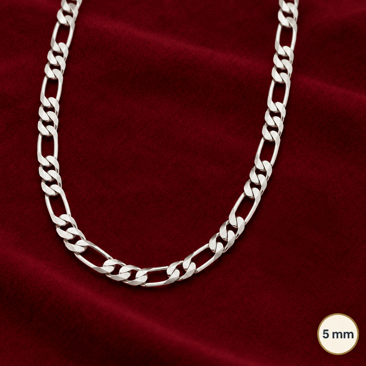 Chaîne Homme Argent 925 – Figaro 1+3 diamantée 5 mm - Argent 925 - Vindicta