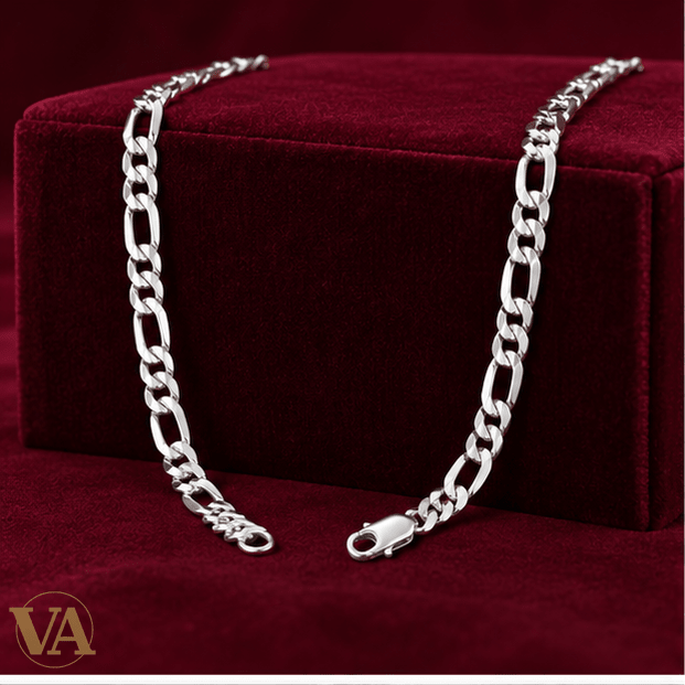 Chaîne Homme Argent 925 – Figaro 1+3 Diamantée 6 mm – 55 cm - Argent 925 - Vindicta
