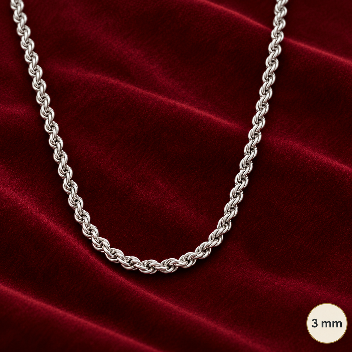 Chaîne Homme Argent 925 – Corde ronde torsadée 3 mm - Argent 925 - Vindicta