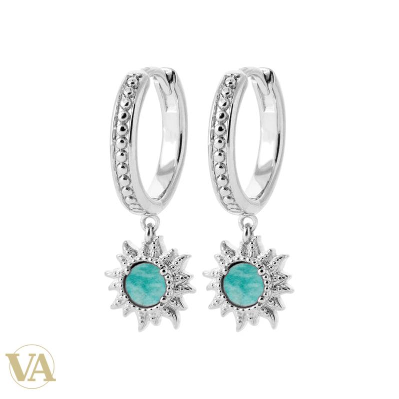 Créoles soleil amazonite en argent 925 rhodié — détail du bijou