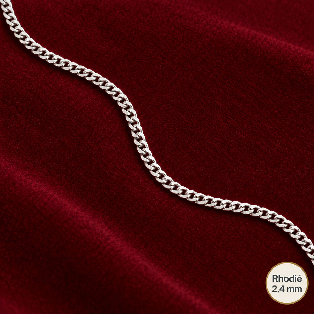 Chaîne Homme Argent 925 – Gourmette diamantée 4 faces rhodiée 2,4 mm - Argent 925 - Vindicta