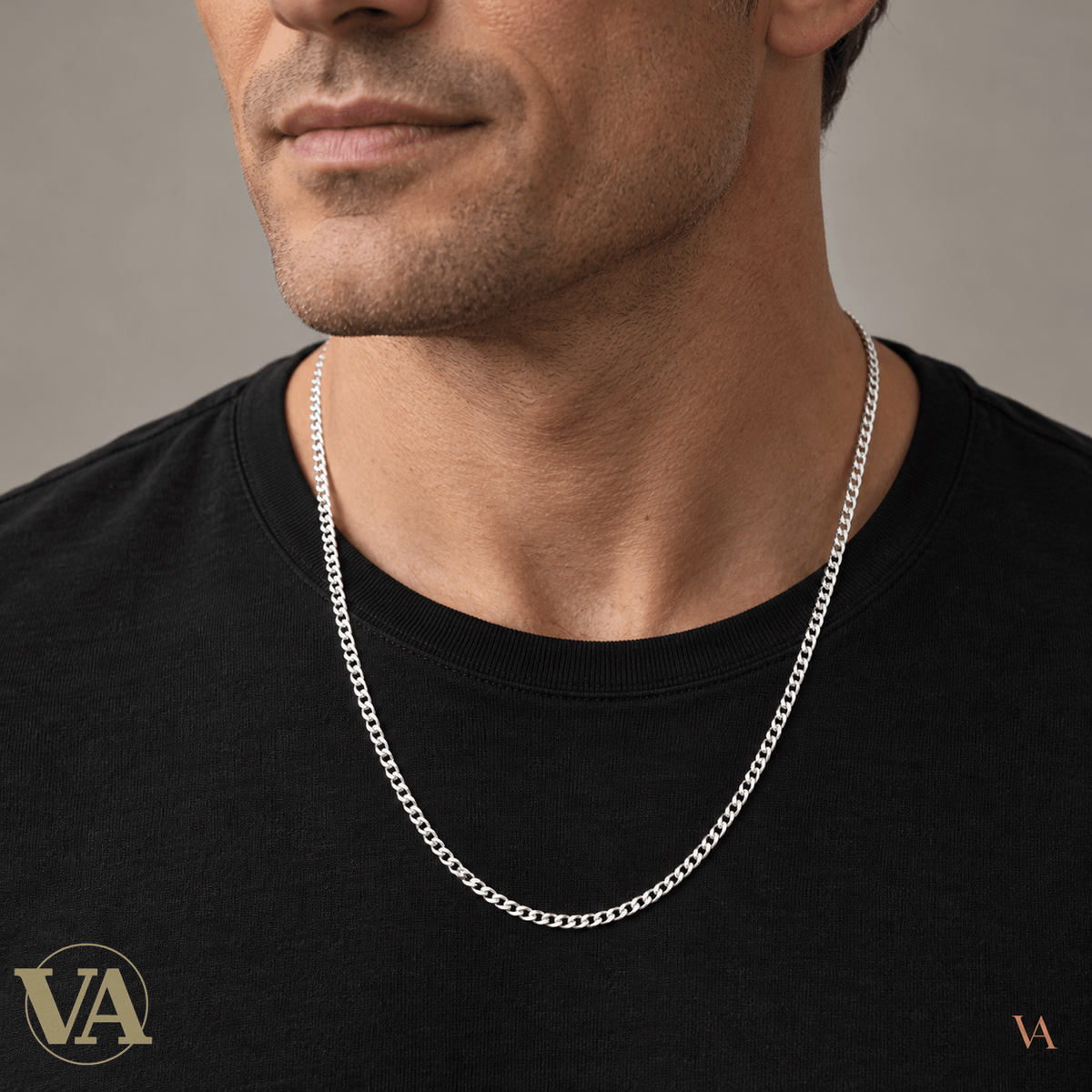 Chaîne Homme Argent 925 – Gourmette diamantée 4 faces Rhodiée 2,5 mm - Argent 925 - Vindicta