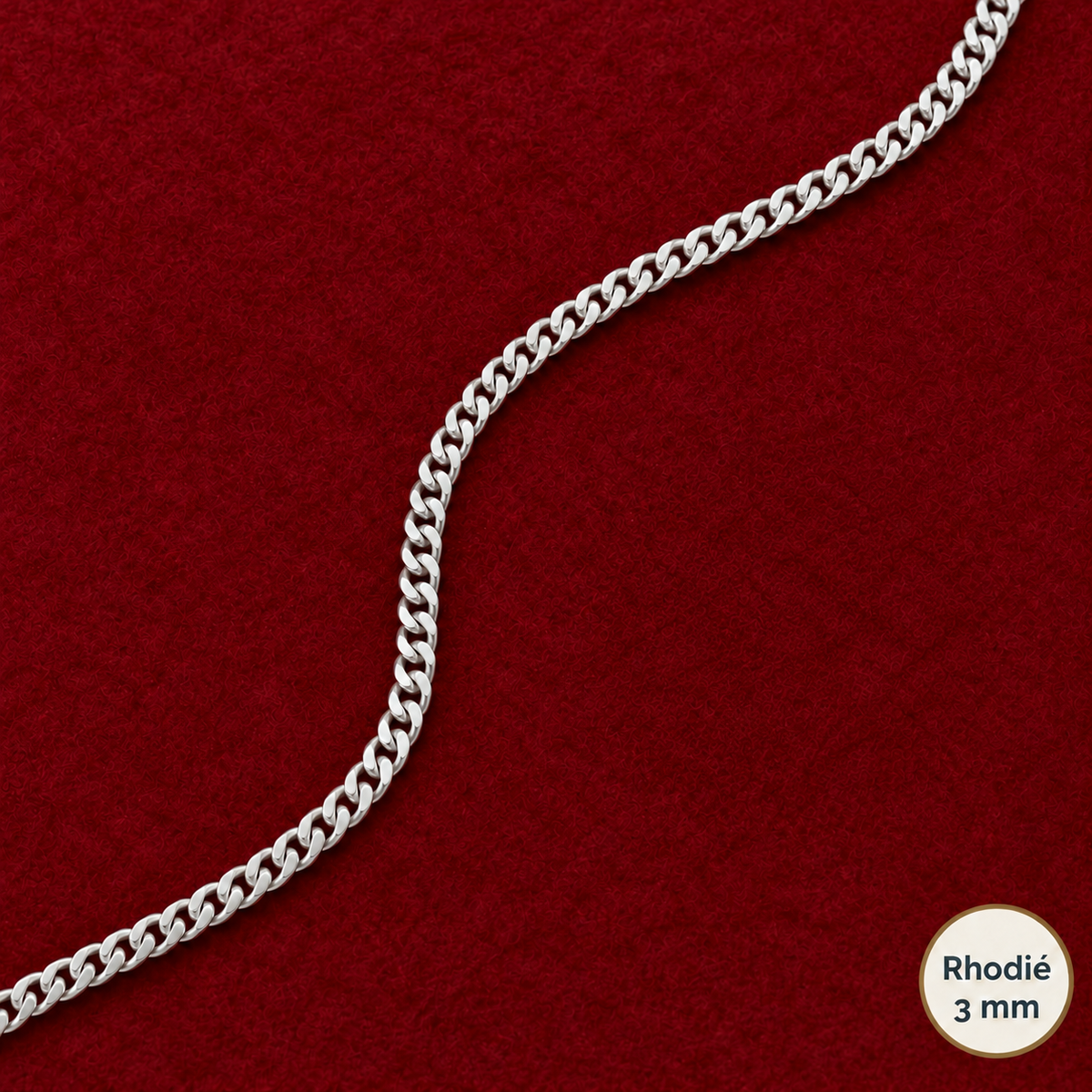 Chaîne Homme Argent 925 – Gourmette diamantée Rhodiée 3 mm - Argent 925 - Vindicta