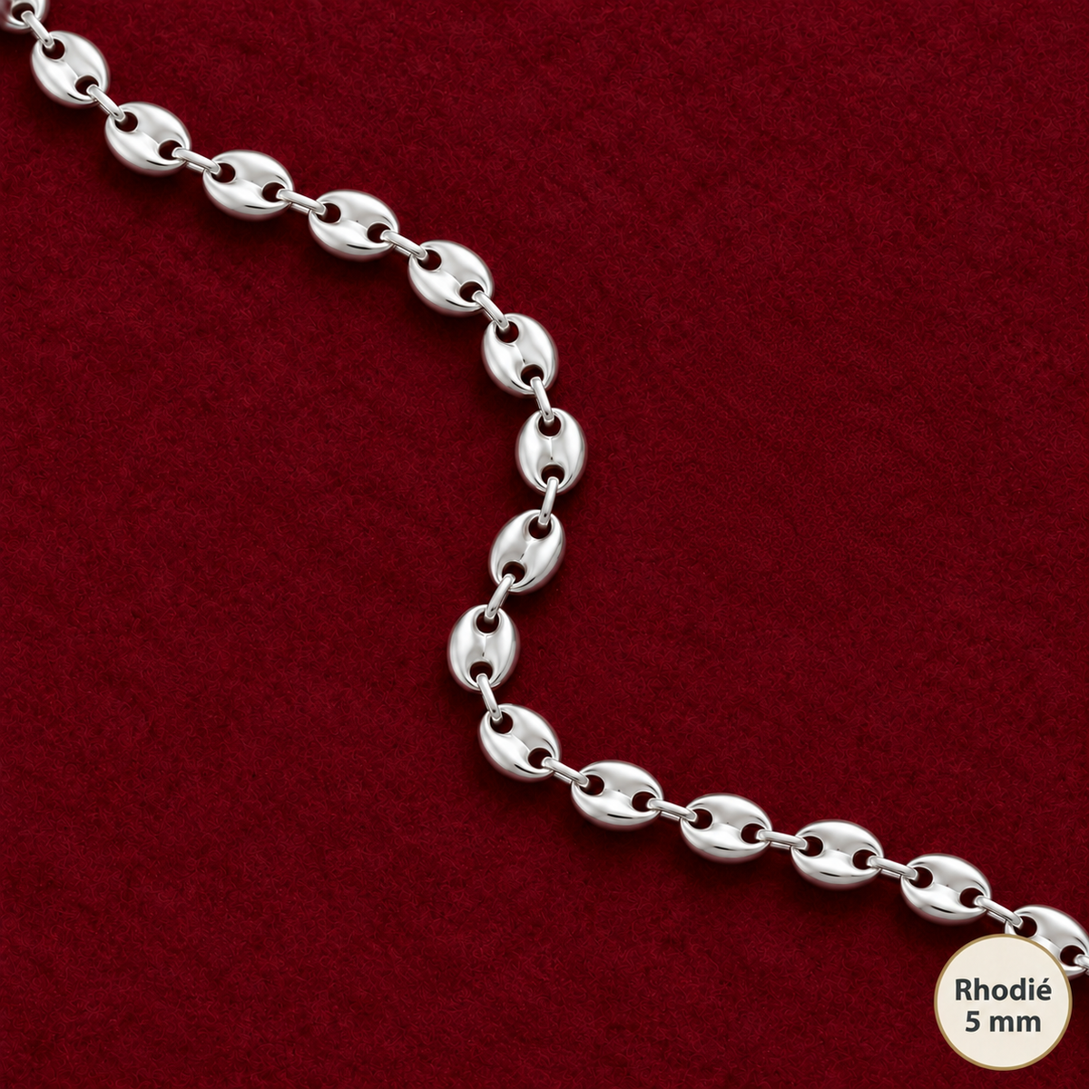 Chaîne Homme Argent 925 – Grain de Café Bombé Rhodiée 5 mm - Argent 925 - Vindicta