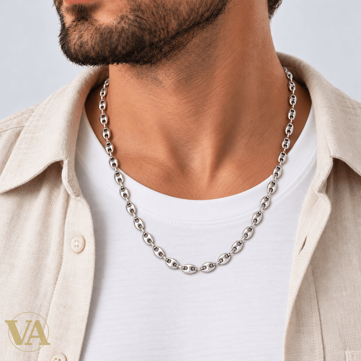 Chaîne Homme Argent 925 – Grain de Café Bombé Rhodiée 5 mm - Argent 925 - Vindicta