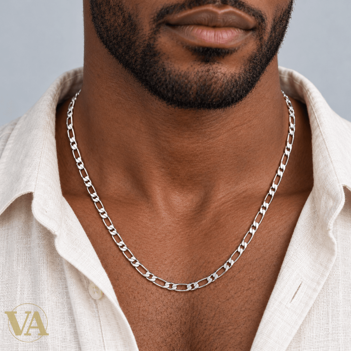 Chaîne Homme Argent 925 – Figaro 1+1 Diamantée Rhodiée 3,8 mm - Argent 925 - Vindicta