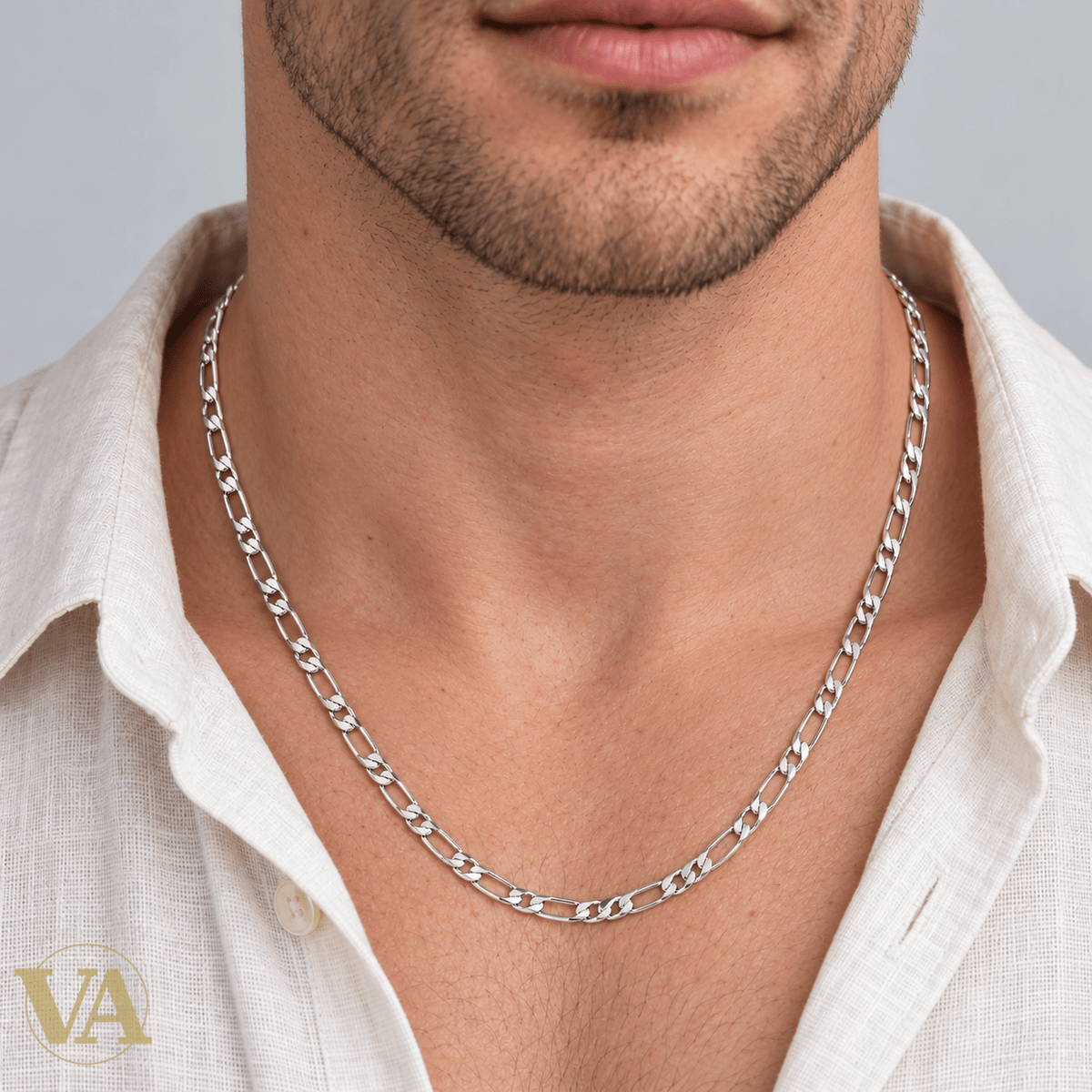 Chaîne Homme Argent 925 – Figaro 1+1 Diamantée Rhodiée 3,8 mm - Argent 925 - Vindicta