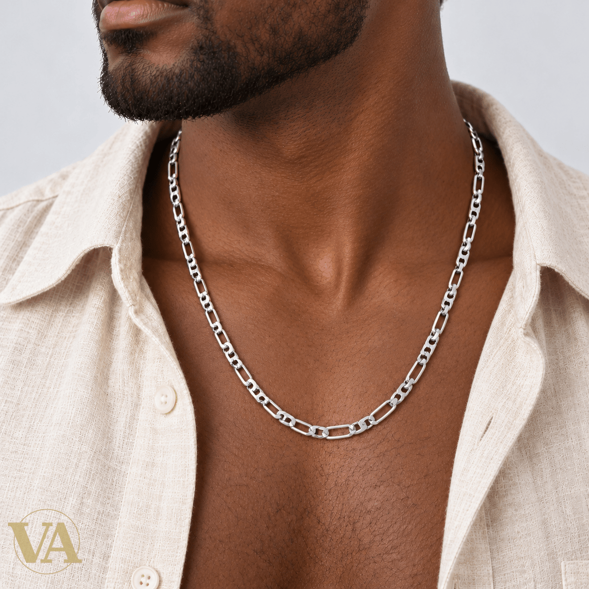 Chaîne Homme Argent 925 – Figaro 1+1 Diamantée 4 Faces Rhodiée 4 mm - Argent 925 - Vindicta