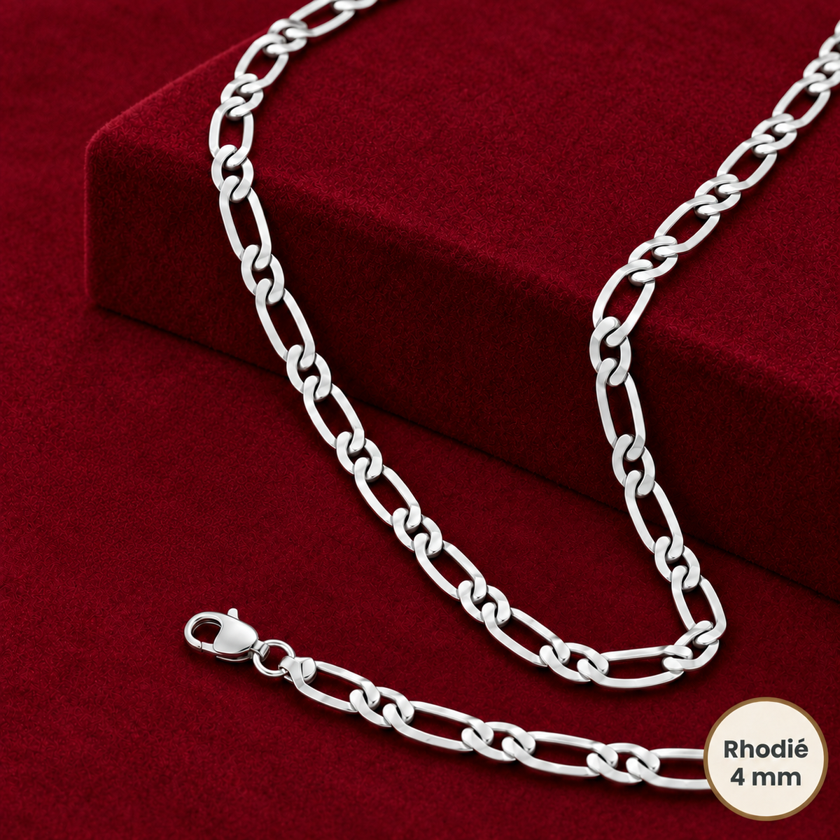 Chaîne Homme Argent 925 – Figaro 1+1 Diamantée 4 Faces Rhodiée 4 mm - Argent 925 - Vindicta
