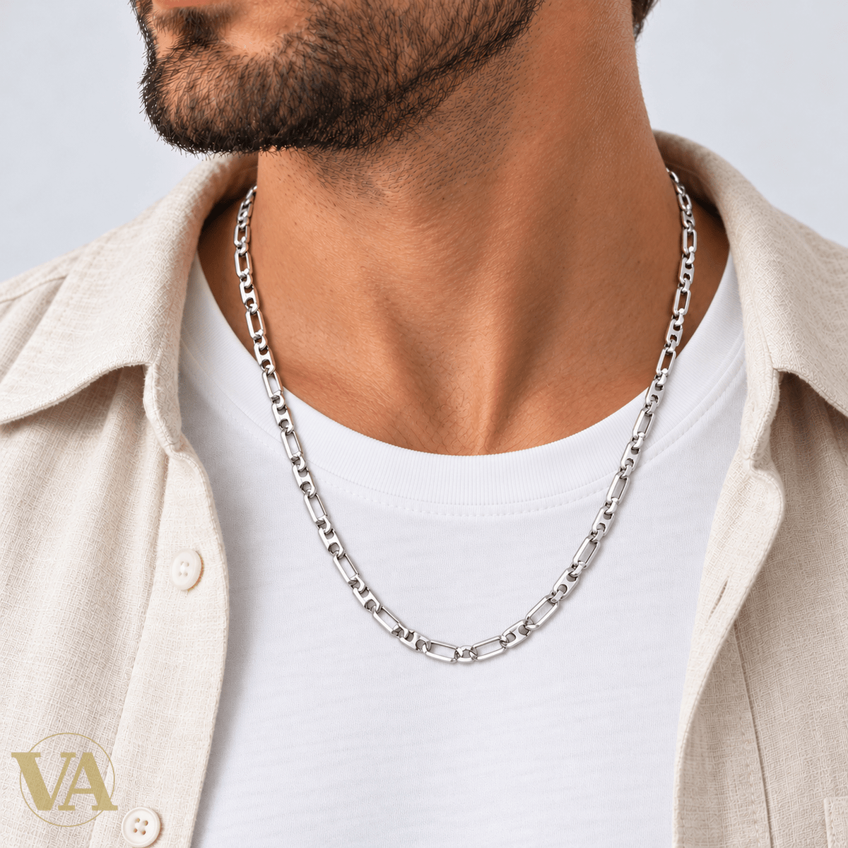 Chaîne Homme Argent 925 – Figaro 1+1 Diamantée 4 Faces Rhodiée 4 mm - Argent 925 - Vindicta