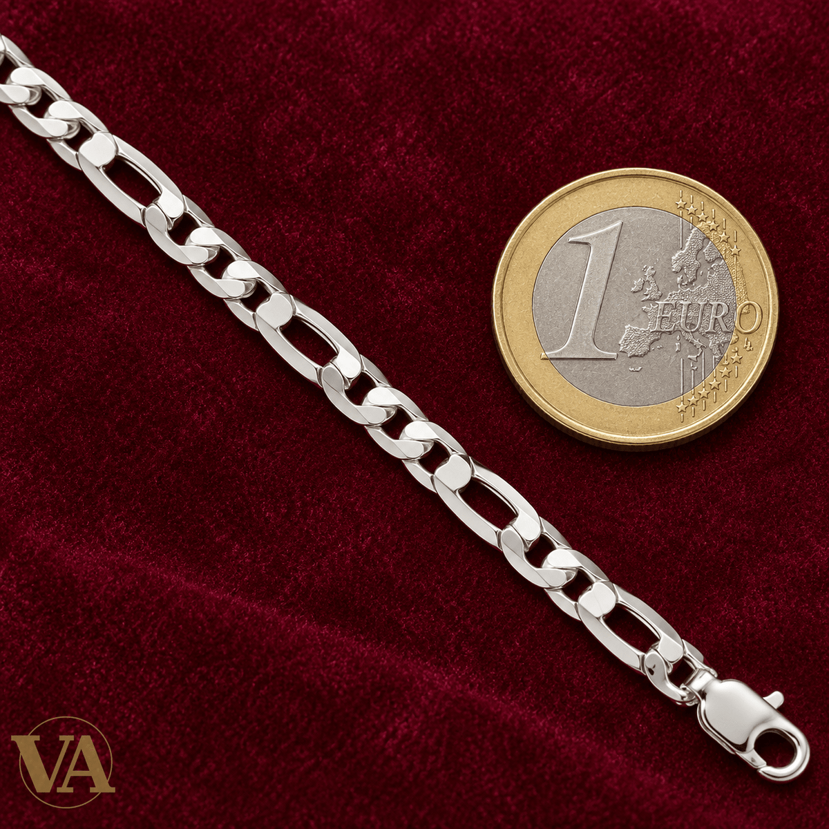 Chaîne Homme Argent 925 – Figaro 1+1 diamantée 4 faces Rhodiée 5 mm - Argent 925 - Vindicta
