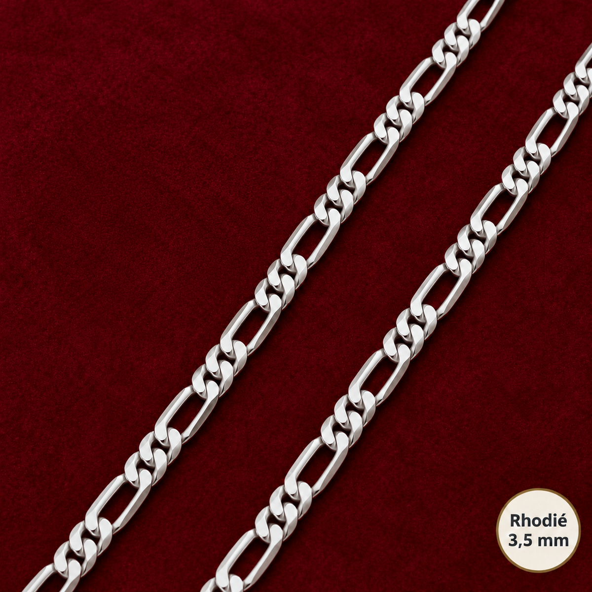 Chaîne Homme Argent 925 – Figaro 1+2 diamantée 4 faces Rhodiée 3,5 mm - Argent 925 - Vindicta