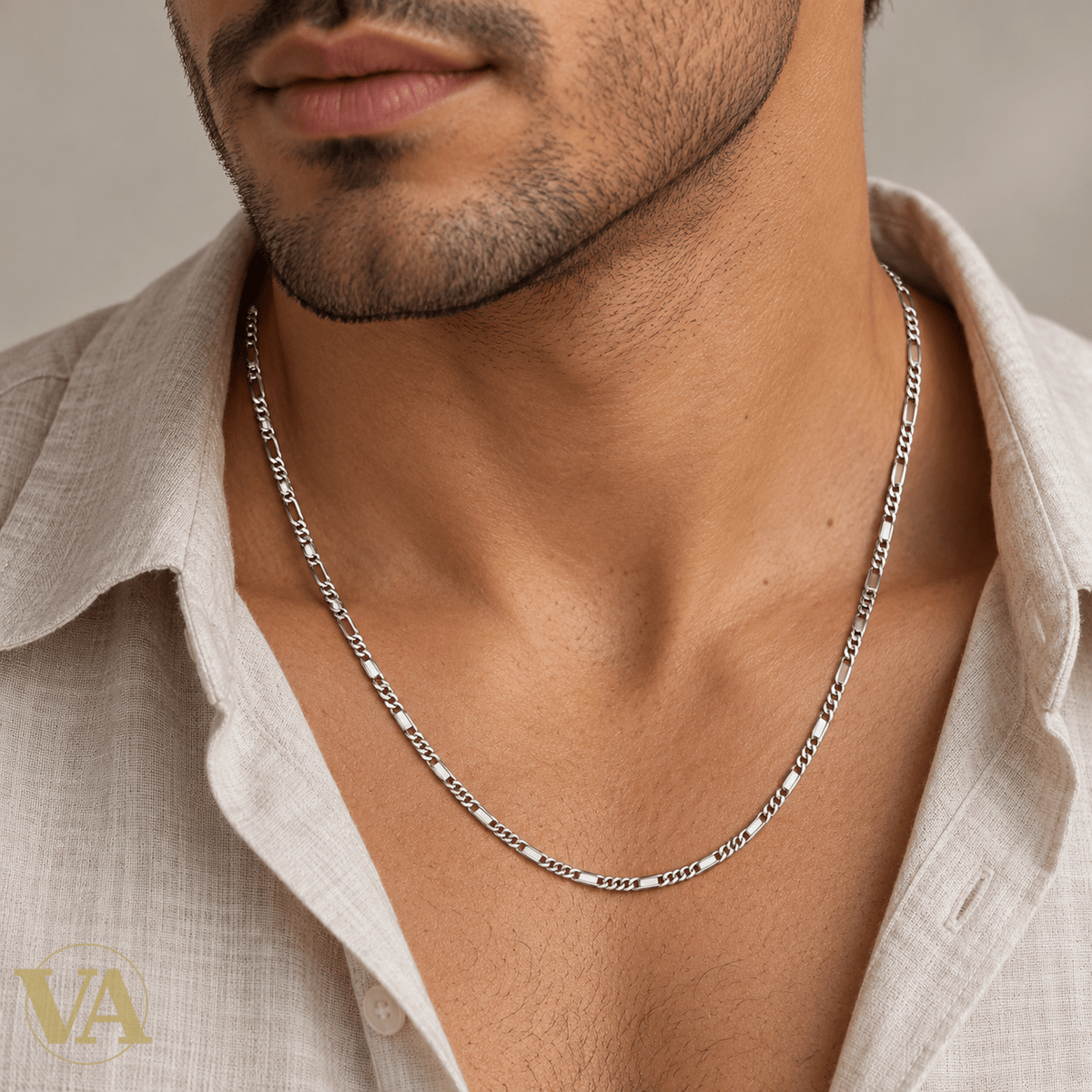 Chaîne Homme Argent 925 – Figaro 1+2 diamantée 4 faces Rhodiée 3,5 mm - Argent 925 - Vindicta