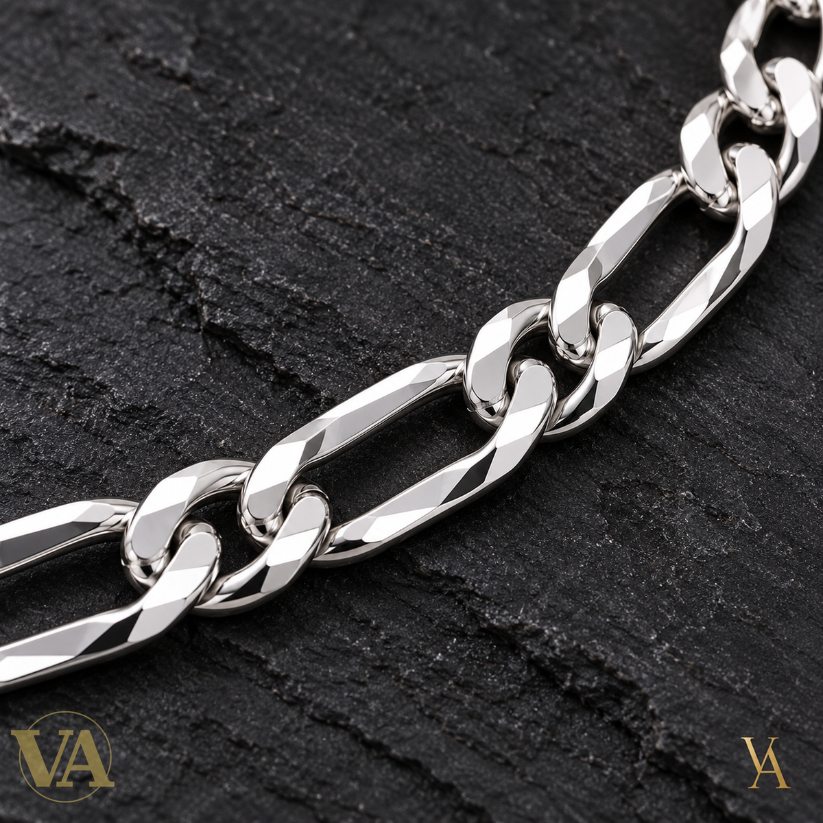 Chaîne Homme Argent 925 – Figaro 1+2 diamantée 4 faces Rhodiée 6 mm — détail de maille