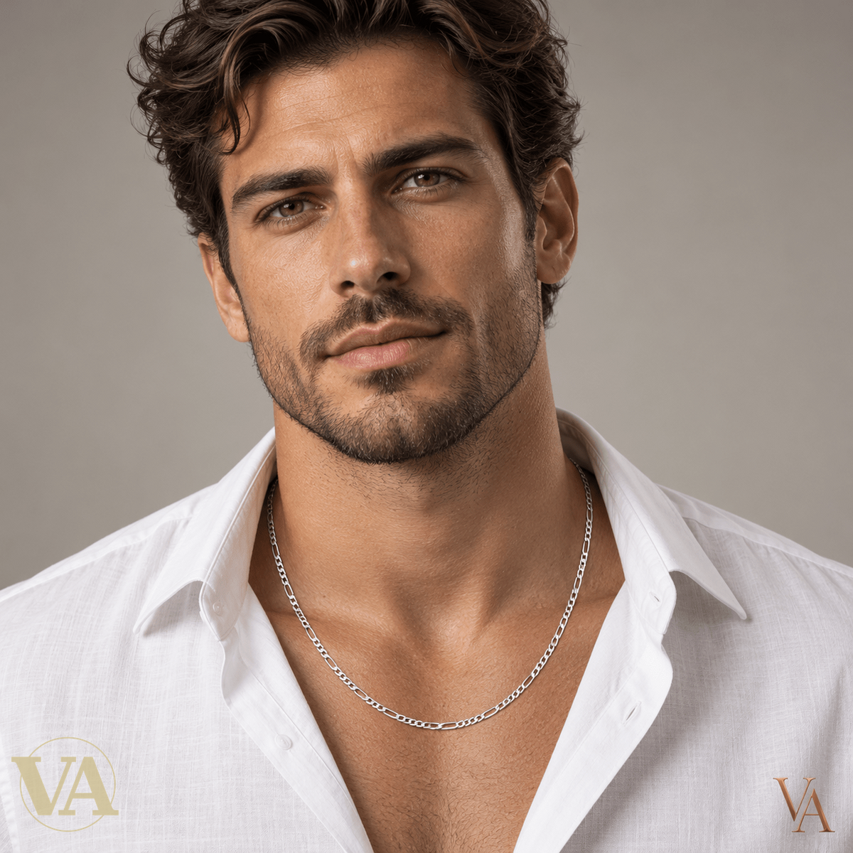 Chaîne Homme Argent 925 – Figaro 1+3 diamantée 4 faces rhodiée 3 mm - Argent 925 - Vindicta