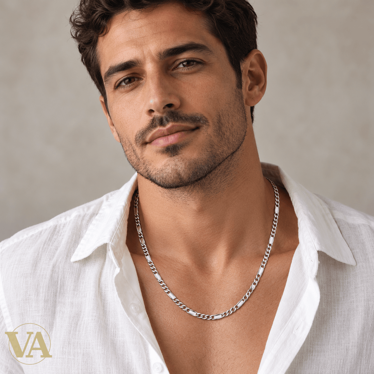Chaîne Homme Argent 925 – Figaro 1+3 diamantée 4 faces Rhodiée 5 mm - Argent 925 - Vindicta