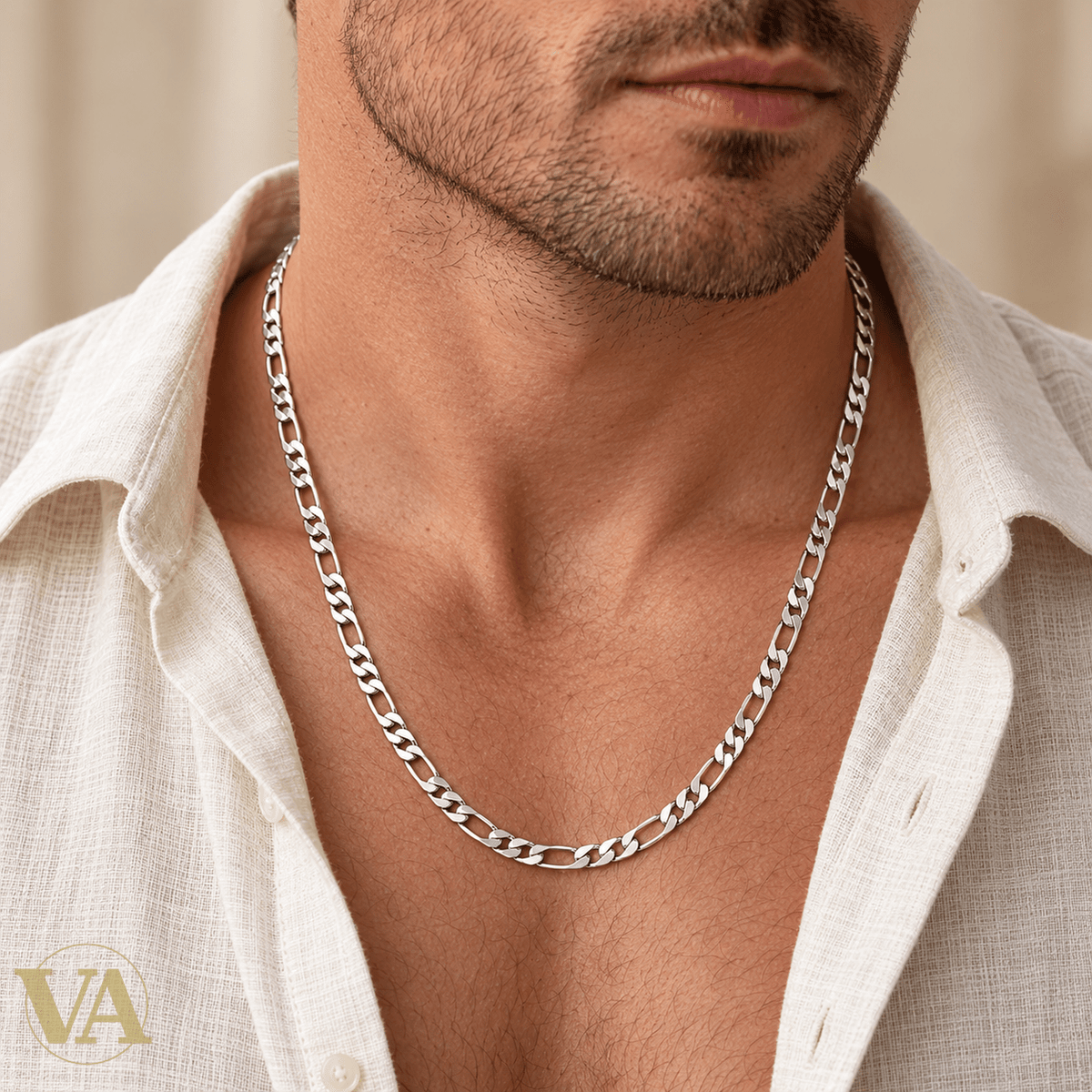 Chaîne Homme Argent 925 – Figaro 1+3 diamantée Rhodiée 6 mm - Argent 925 - Vindicta