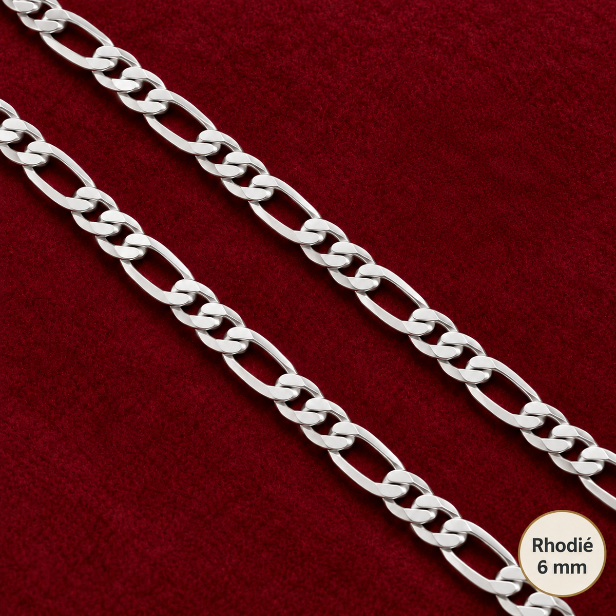 Chaîne Homme Argent 925 – Figaro 1+3 diamantée Rhodiée 6 mm - Argent 925 - Vindicta