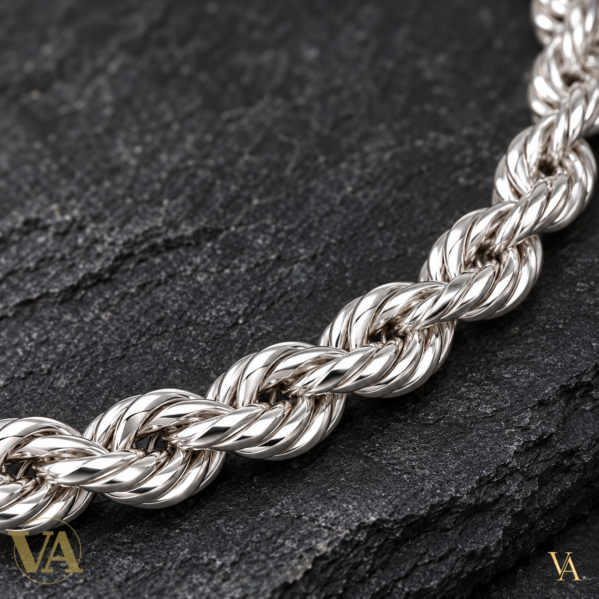 Chaîne Homme Argent 925 – Corde ronde torsadée Rhodiée 4 mm — détail de maille