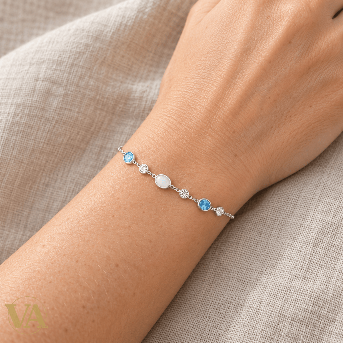 Bracelet aux motifs bleus et blancs et zirconiums en argent 925 rhodié - Argent 925 - Vindicta
