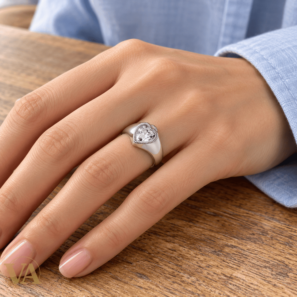 Bague cœur lumineux et contour strié en argent 925 rhodié - Argent 925 - Vindicta