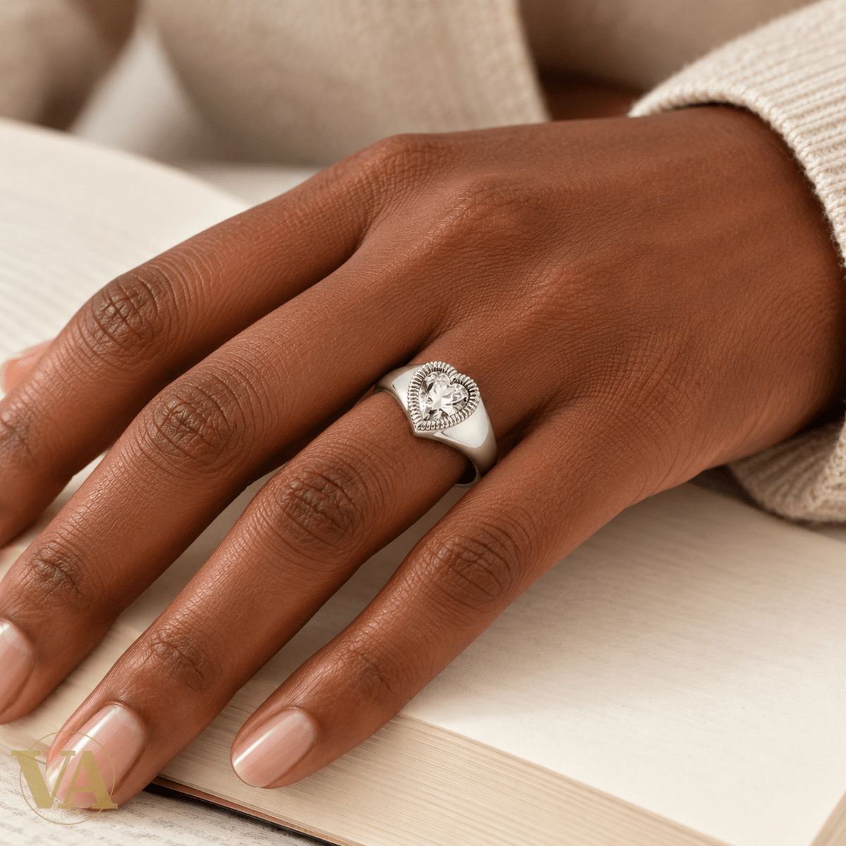 Bague cœur lumineux et contour strié en argent 925 rhodié - Argent 925 - Vindicta