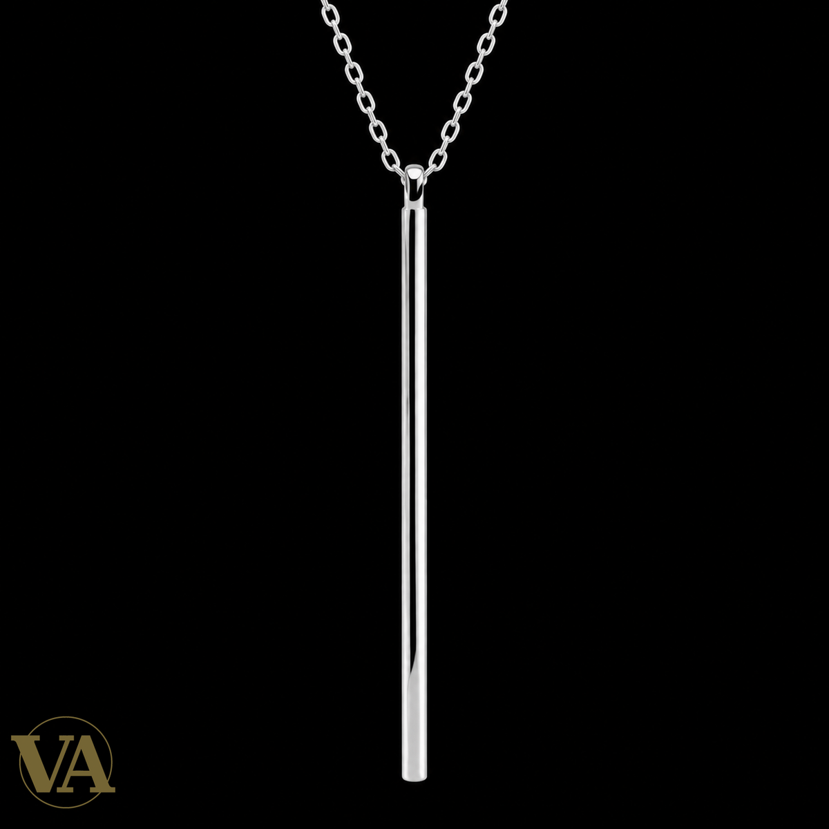 Collier Burt argent 925 rhodié à pendentif barre — 60 cm — gros plan du détail
