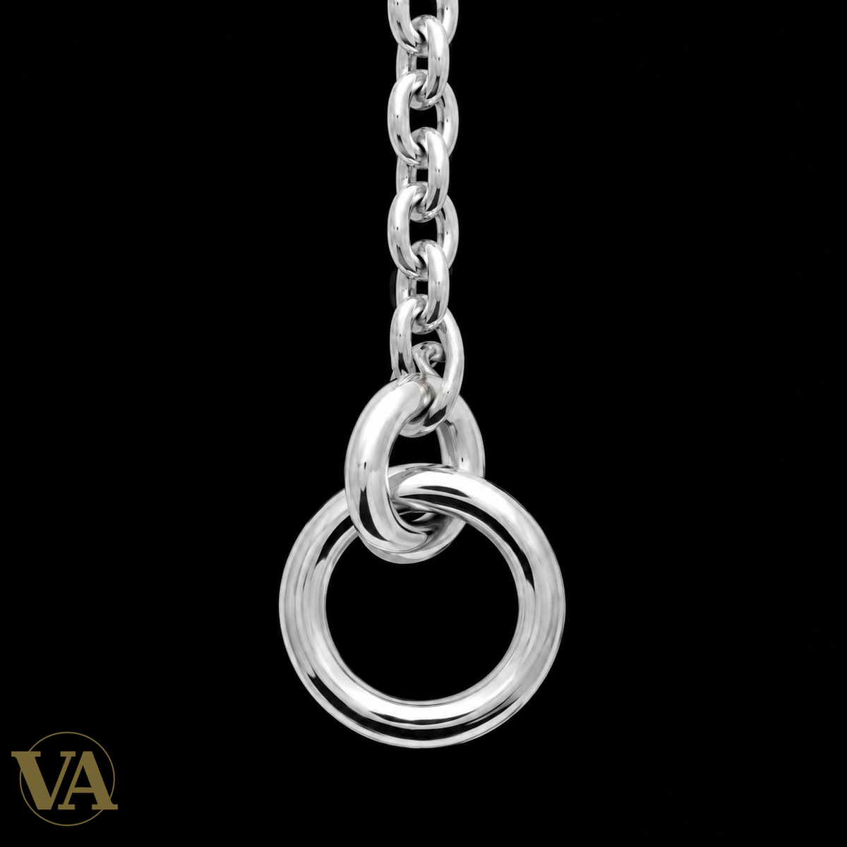 Collier femme argent 925 rhodié forme Y et anneau pendant 45 cm — zoom du détail