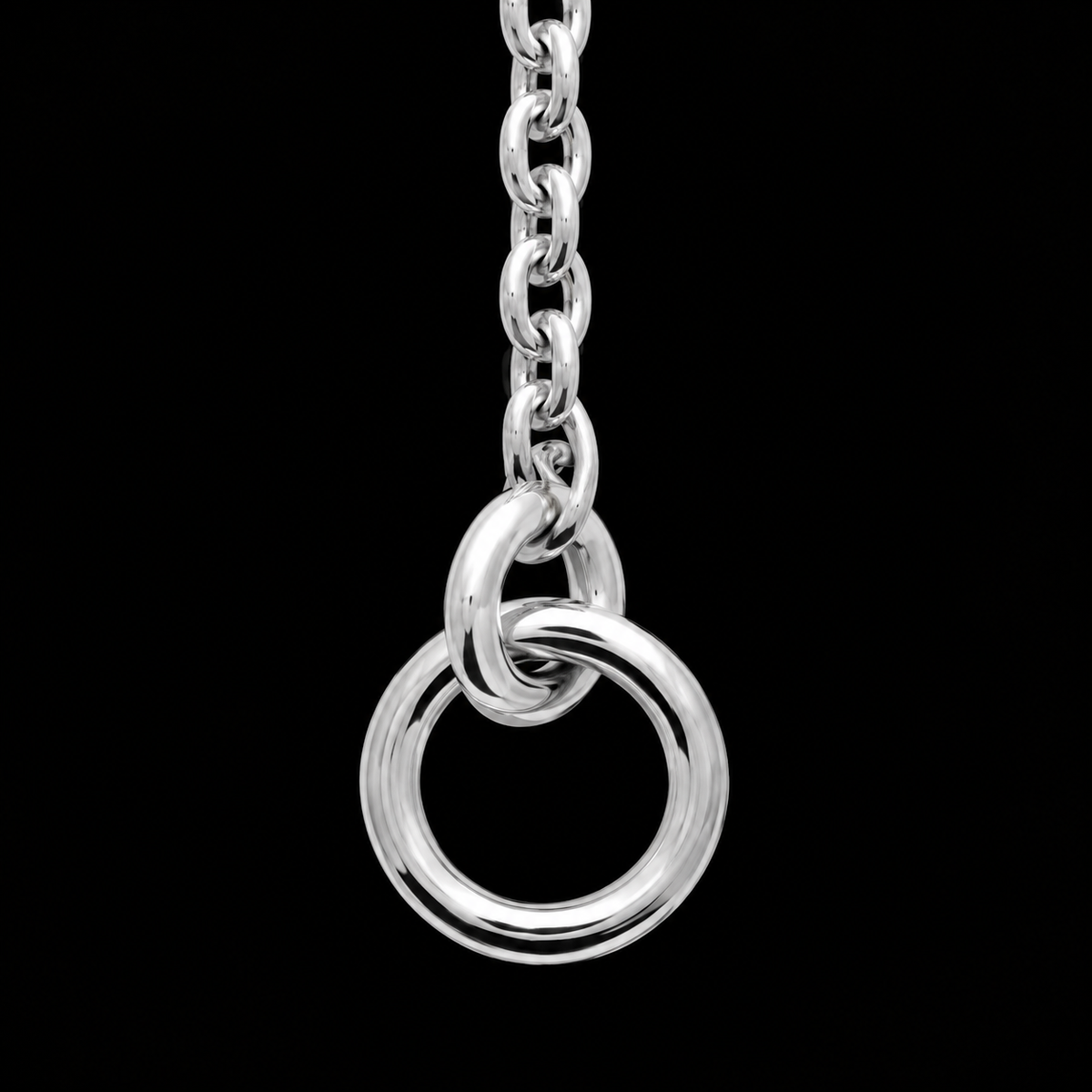 Collier femme argent 925 rhodié forme Y et anneau pendant 45 cm — zoom du détail
