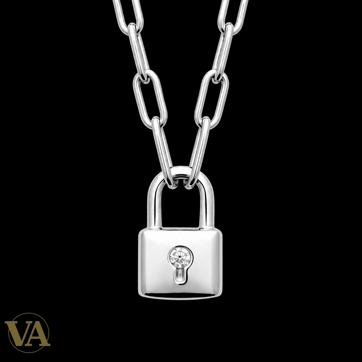 Collier femme argent 925 rhodié cadenas et zirconium — 45 cm - Argent 925 - Vindicta