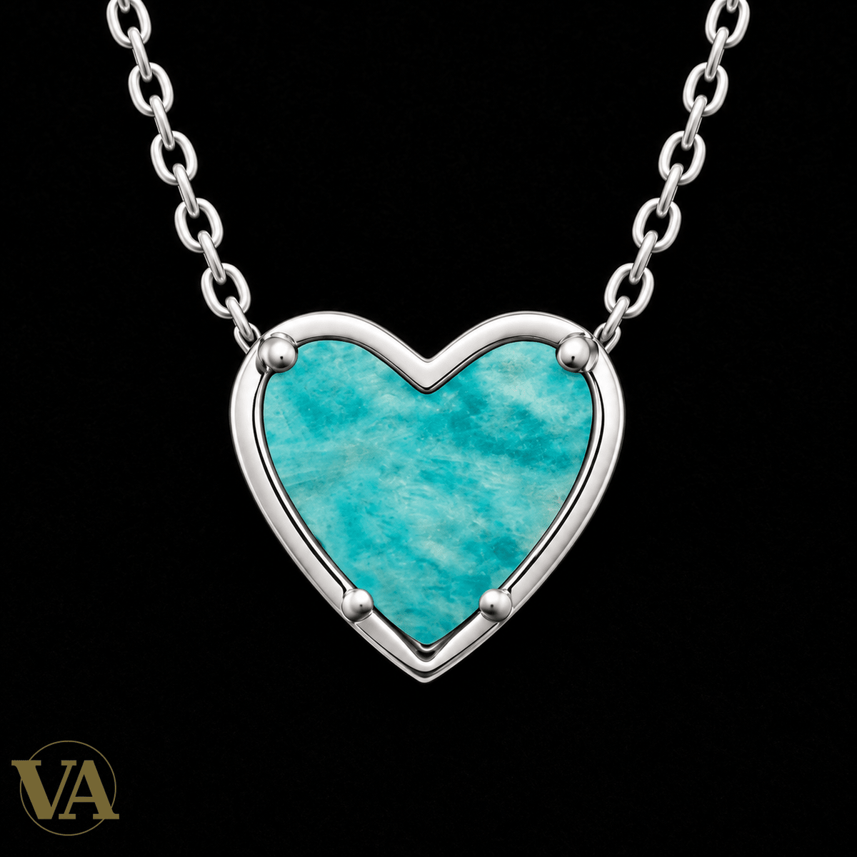 Collier femme argent 925 rhodié cœur amazonite — 45 cm - Argent 925 - Vindicta