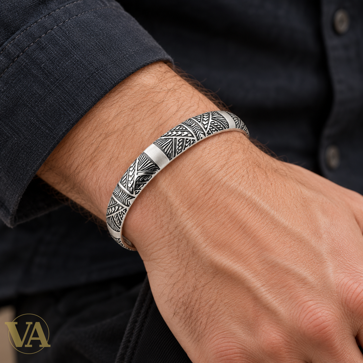 Jonc Homme Argent 925 – Motifs Géométriques Gravés - Argent 925 - Vindicta