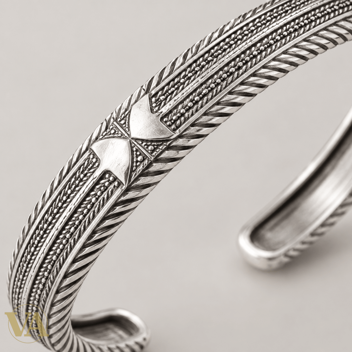 Jonc Homme Argent 925 – Motifs Plumes et Tresses - Argent 925 - Vindicta