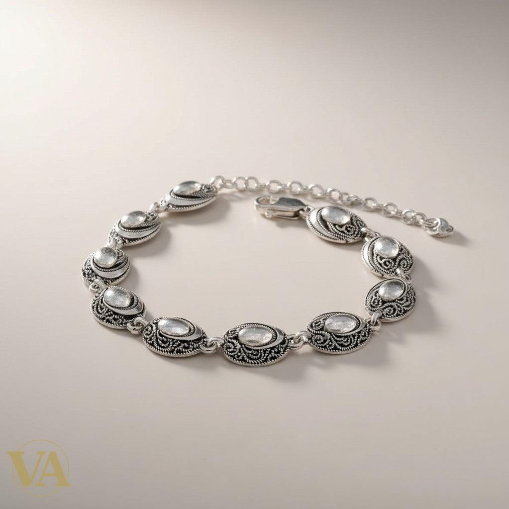 Bracelet Femme Argent 925 Massif – Médaillons Ovales Cisélés Style Oriental | Bijoux Vindicta